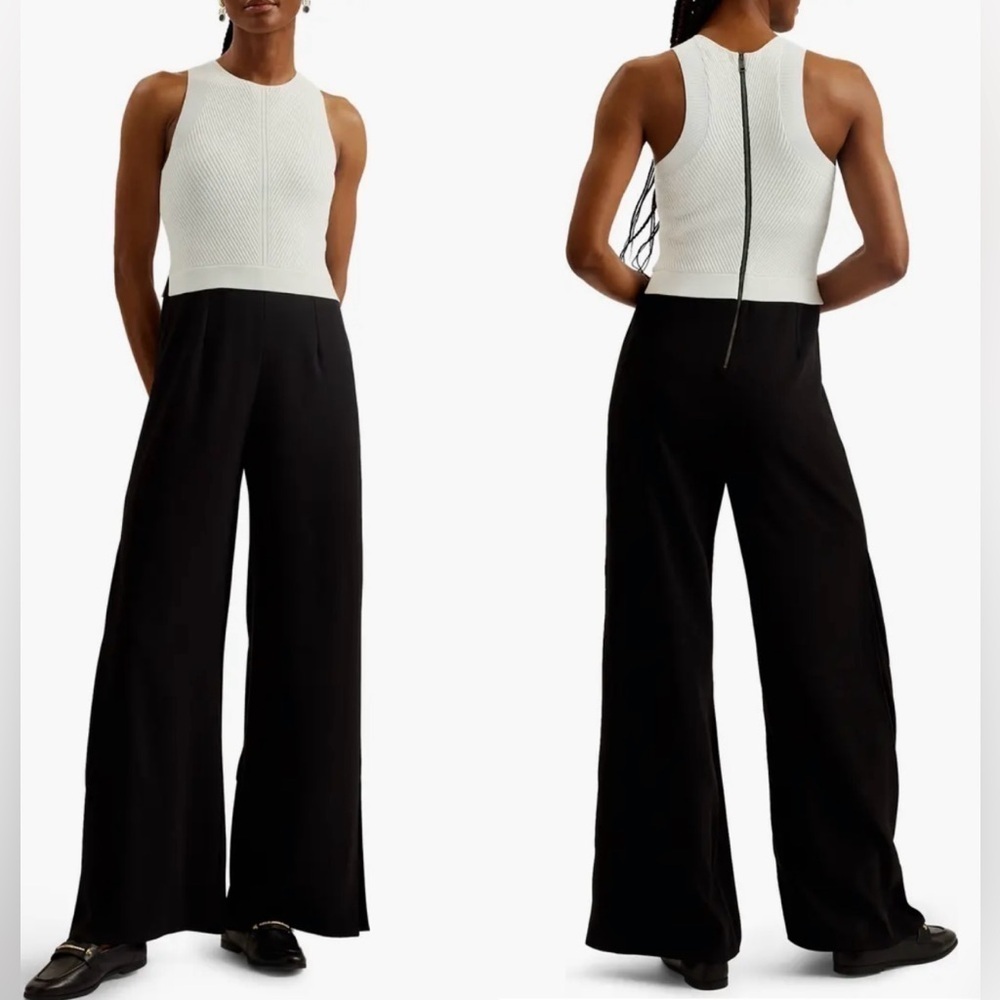 NWOT Ted Baker Toveli Racerback Wide Leg black and white Jumpsuit sz TB 5 US 12